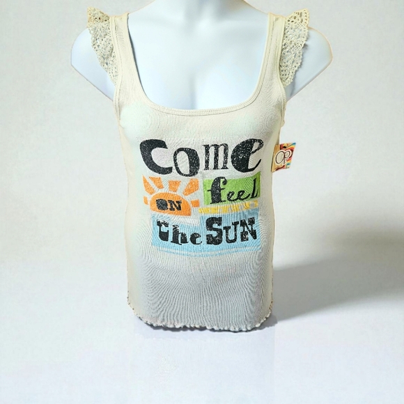 OP Tops - OP CREAM COLORED Ruffle Logo Tank Top Size XL